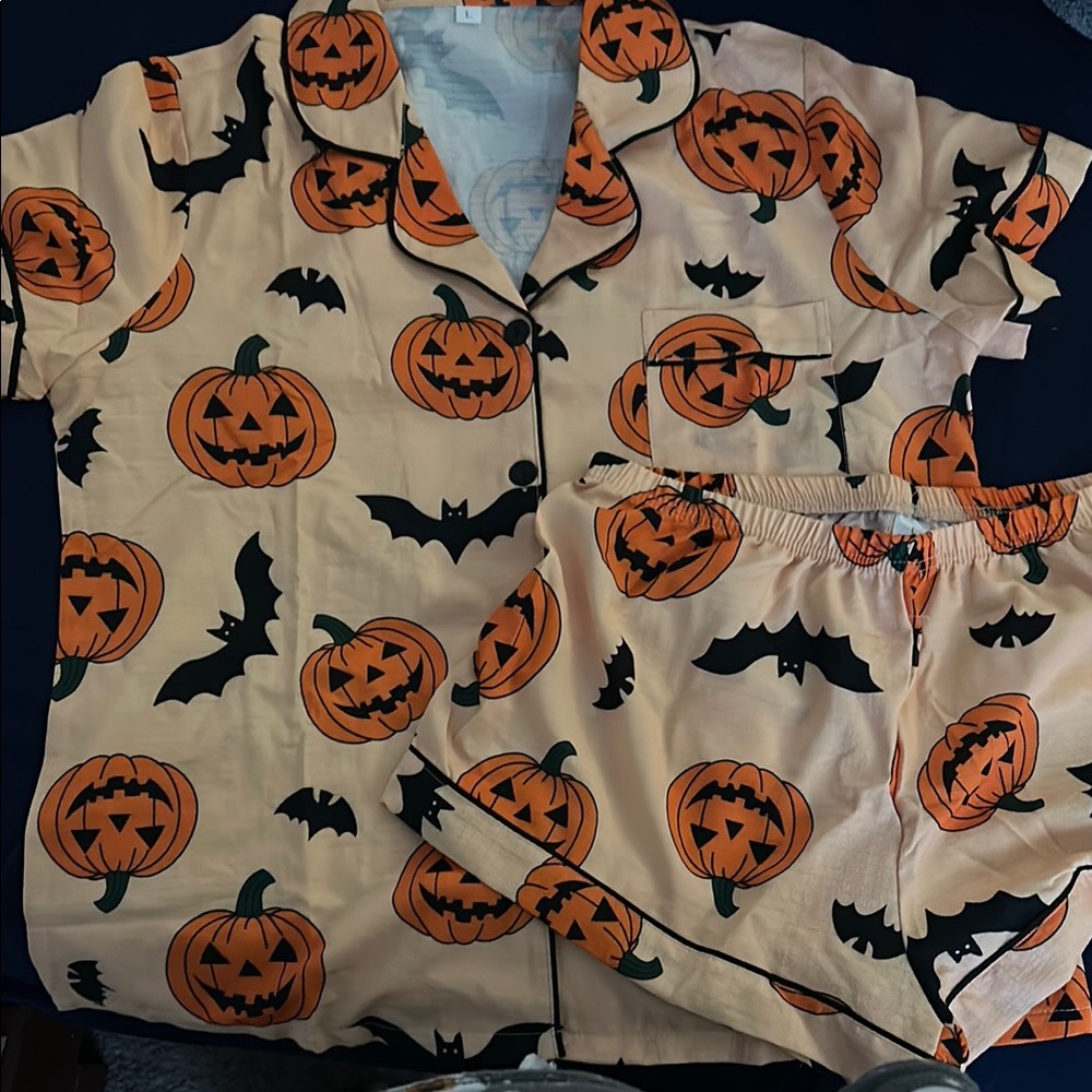 Halloween Pumpkin and Bat Pajama Set